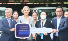 The Government of Japan and UNFPA handover 10 new ambulances and additional lifesaving medical equipment to boost Cambodia’s Hea