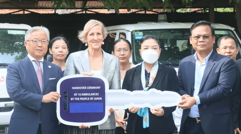 The Government of Japan and UNFPA handover 10 new ambulances and additional lifesaving medical equipment to boost Cambodia’s Hea