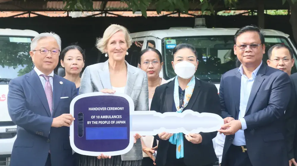 The Government of Japan and UNFPA handover 10 new ambulances and additional lifesaving medical equipment to boost Cambodia’s Health Care System