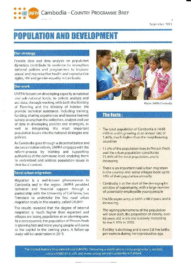 Cambodia Country Programme Brief on Populaton and Development