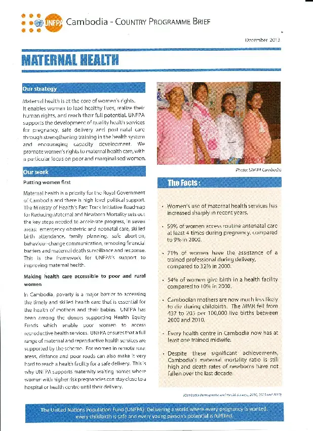 Cambodia Country Programme Brief on Maternal Health