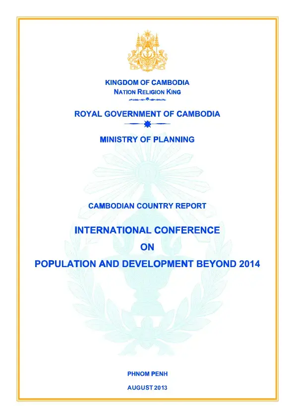 Cambodian Country Report: International Conference on Population and Development