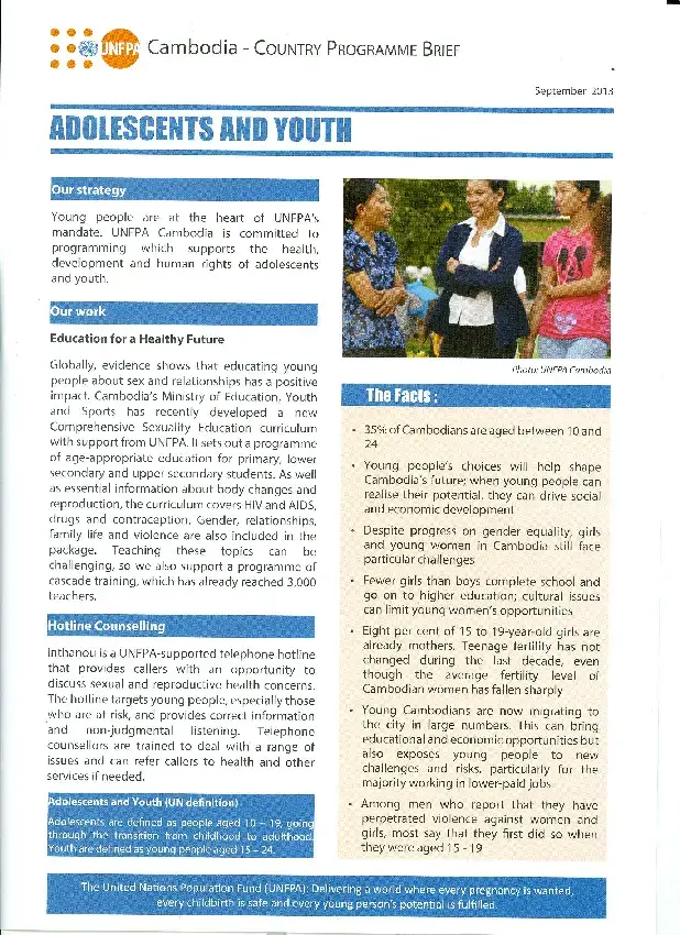 Cambodia Country Programme Brief on Adolescents and Youth